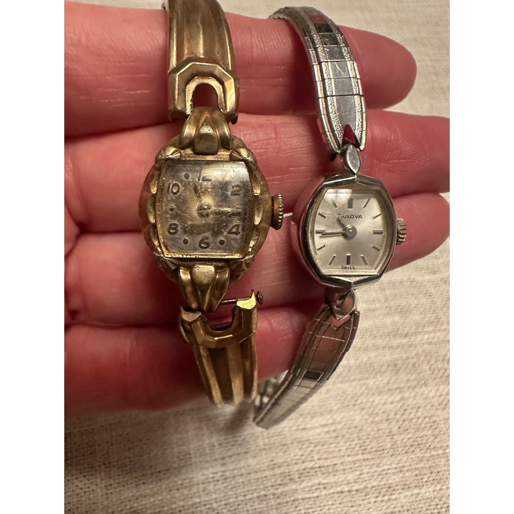 Vintage Bulova Ladies Watch Lot 1959 L9 1968 M8 + Mesh Band For Parts Or Repair